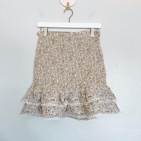 Lulus Too Darling Yellow Floral Printed Smocked Mini Skirt Large - Picture 2 of 6